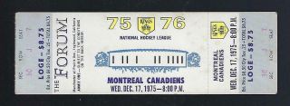 1975 - 76 Nhl Montreal Canadiens @ Los Angeles Kings Full Hockey Ticket
