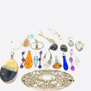 Antique & Vintage Sterling Silver Drops And Brooches Jewellery Joblot