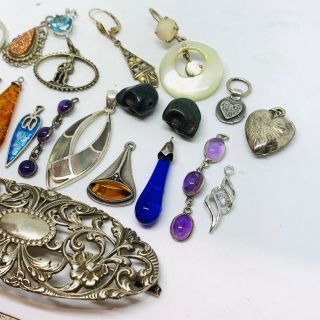 Antique & vintage sterling silver drops and brooches jewellery joblot 2