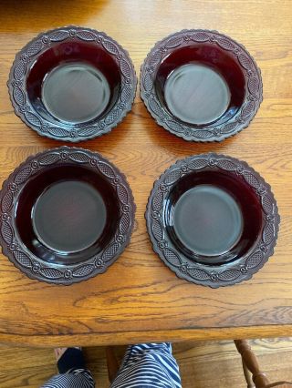 4 Vintage Avon 1876 Cape Cod Ruby Red Glass Cereal Soup Bowl 7 1/2 " Rimmed