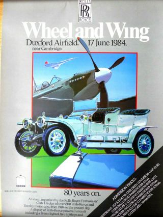 Vintage Poster Of Duxford Rolls - Royce Wheel & Wing Air Show 1984,  23.  5 " X 16.  5 "