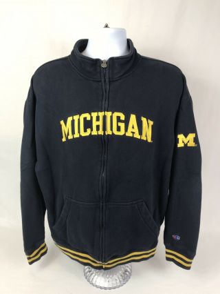 Men’s Vtg Champion Ncaa Michigan Wolverines Full Zip Sweatshirt Size Xl