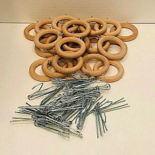 Vintage Natural Wood 2 - Inch Drapery Rings & Pleated 3in.  Pring Hooks