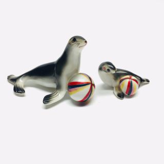 Vintage Porcelain Bone China Miniature Seal Sea Lion With Beach Ball Figurines