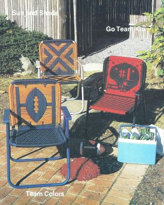 Vintage Macrame Woven Lawn Patio Chair Seats Patterns Book Chaise Lounge,