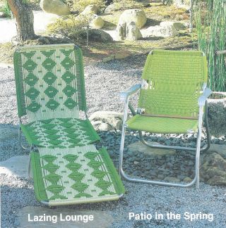 Vintage Macrame Woven Lawn Patio Chair Seats Patterns Book Chaise Lounge, 3