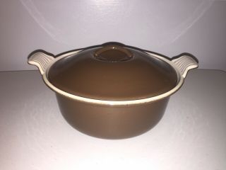 Vintage Cousances Le Creuset France 22 Brown Enamel Cast Iron Casserole Pot
