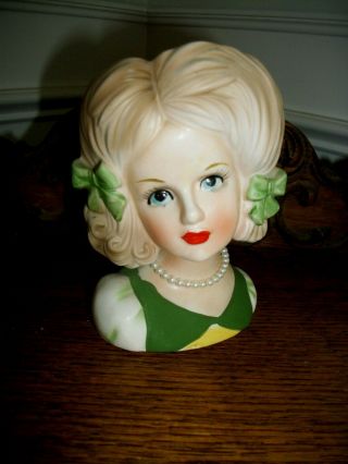 Vintage Relpo Lady Or Teen Headvase With Pigtails 5.  5 " Tall
