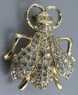 High End Vintage Jewelry Faceted Crystal Bee Bug Beetle Brooch Pin Rhinestone G