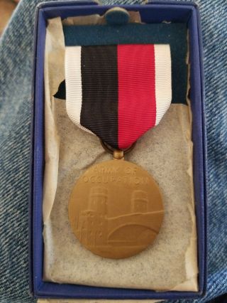 Vintage Wwii Army Of Occupation Medal 1945 W/original Box