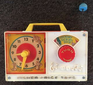 Vintage Fisher Price 1964 Music Box Clock Radio Wind Up Hickory Dickory Dock 107