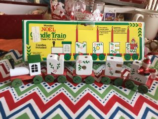 Vintage Wooden Wood Noel Candle Train Christmas Decor Box No Candles