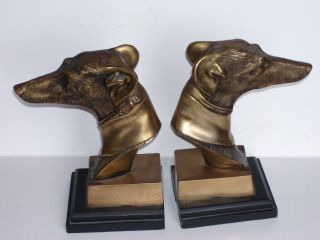 Vintage Brass Bronze Greyhound Whippet Dog Bookends Pair