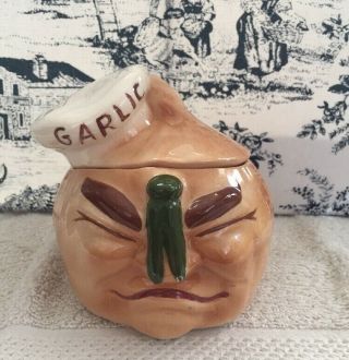 L@@k Vintage Anthropomorphic Garlic Keeper Head Jar Clothespin Nose Stinky Face