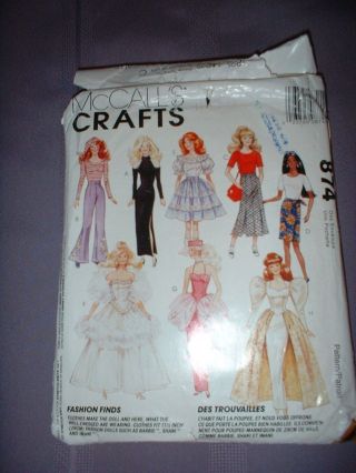Mccalls Pattern 6876 (874) Vtg Barbie 11 1/2 " Doll Clothes 8 Outfits & Fabric