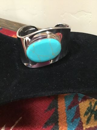 Vintage,  Southwestern Sterling Silver And Turquoise Wide Cuff Bracelet