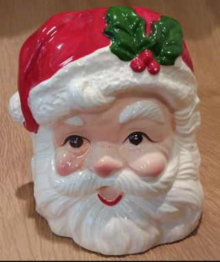 Vintage Christmas Santa Claus Ceramic Head Vase Planter By Parma Aai Japan 1950s