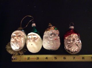 Vintage 4 Great Santa Claus Heads Christmas Glass Ornament