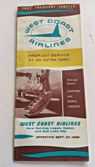 West Coast Airlines Serving Lakeview And Burns Or Schedule Sept 27,  1959