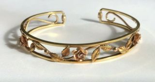 Vintage Krementz Signed Rose And Yellow Gold Overlay Scroll Cuff Bracelet 8.  8 G