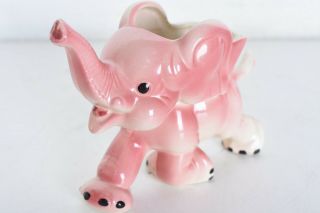 Vintage Mid Century Ceramic Pink Elephant Planter Trunk Up