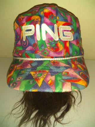 Vintage Ping Wild Loud Multi - Color Embroidered Leather Strap Golf Hat Usa Made
