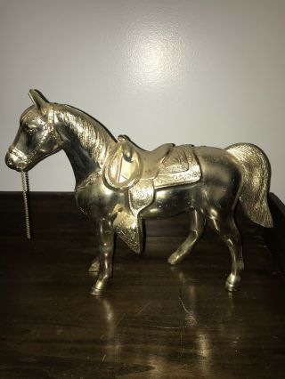 Vintage Gold Tone Metal Carnival Prize Horse - Large - 11 " X 13 "