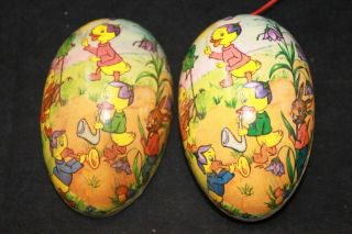 VINTAGE Easter Decor,  Paper Mache Eggs GERMANY Chenille Chicks & a Josef 3