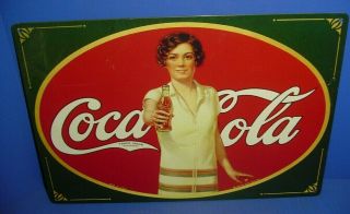 Vintage Coca Cola Metal Sign Victorian Lady Coca Cola Bottle 16.  5 " X 11.  5 "