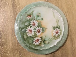 Vintage Porcelain Ceramic Hot Plate Tea Trivet Hand Painted Signed White Daisy