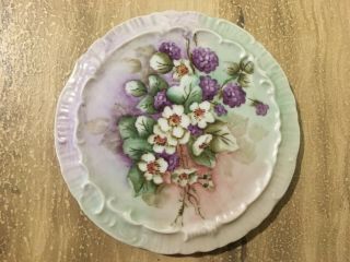 Vintage Porcelain Ceramic Hot Plate Tea Trivet Hand Painted Signed Blackberries