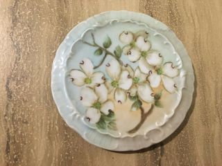 Vintage Porcelain Ceramic Hot Plate Tea Trivet Hand Painted Signed Dogwood Bloom