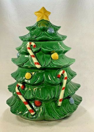 Vintage Ceramic Christmas Tree 3 Piece Cookie Jar Marked Japan 13 " Tall