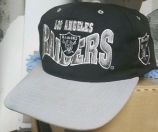 Vintage 90s Los Angeles Raiders G Cap Hat Snapback Nwa Arch Blockhead Black Nfl
