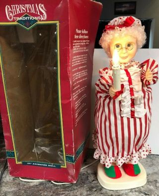 24” Animated Christmas Traditions Doll Mrs Santa Claus Lighted Moving Vintage