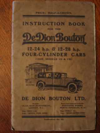 De Dion Bouton Instruction Book English 1925,  Post