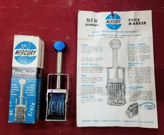 Vtg Mercury Garvey Price Marker Stamper And Directions Blue Model 180