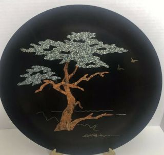 Vintage Couroc Giftware Platter Monterey Ca Inlaid Monterey Cypress 14 " Diameter