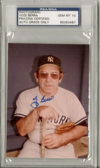 Yogi Berra Signed Autographed 3x5 Color Photo Psa Dna Gem 10 Auto Jsa