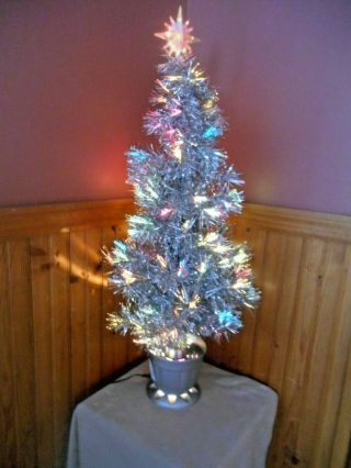 Vintage 32 Inch Silver Fiber Optic Color Changing Christmas Tree Color Wh