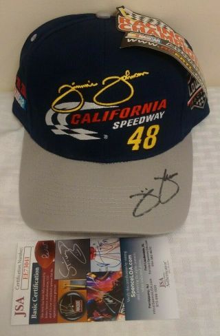 Autographed Signed Jsa Nascar Pit Cap Hat Jimmie Johnson 2003 First Win Lowe 
