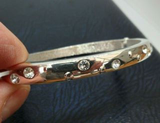 Vintage Jewellery Silver Clear Rhinestone Hinged Bangle Bracelet