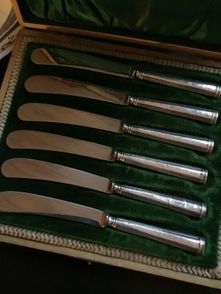 Boxed Set Of Vintage Silver Handled Butter Knives - B & B Sheffield