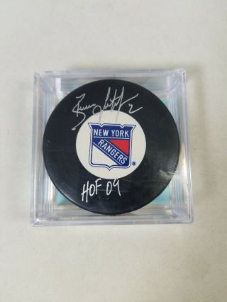 Brian Leetch Hockey Hall Of Fame Autograph Puck Signed York Rangers Hof 2009