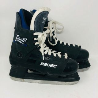 Vintage Bauer 7 Turbo Ice Hockey Skates Canada Black Hard Shell Lace Up Mens