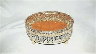 Vtg Mcm Gold Gilt Ormolu Beveled Glass Jewelry Box Casket Hollywood Regency
