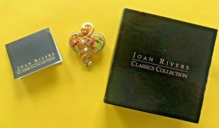 Vintage Joan Rivers Gold Tiger Lily Flower Rhinestone/pearl Enamel Pin Brooch 2 "