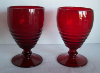Vintage Ruby Red Depression Glass Stemware Set Of 2 Water Glasses