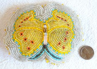 Vintage Sioux Beaded Barrette L A R G E Butterfly Yellow Silver Turquoise Bead