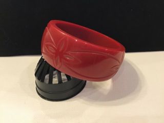 Vintage ‘mystery’ Unknown Plastic Carved Red Cuff Bracelet
